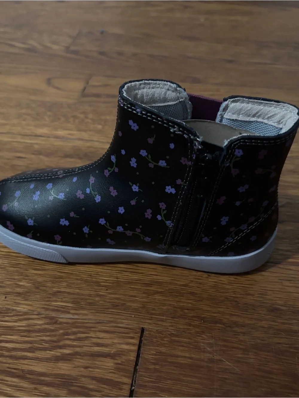 See Kai Run Black Ankle Boot with Pink Floral Print